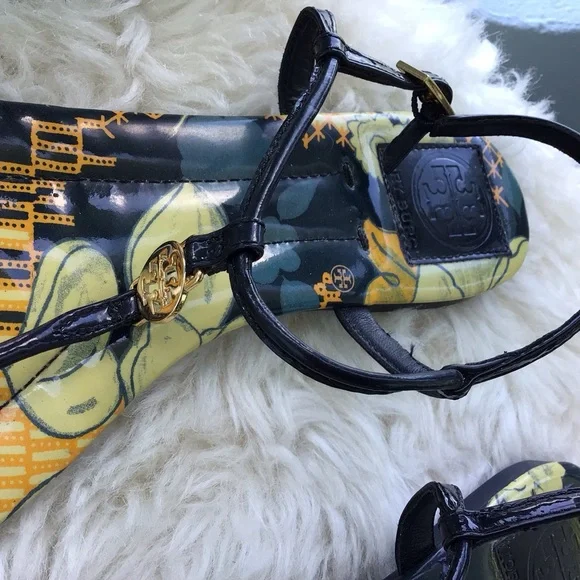 Tory Burch Signature Leather Printed Ankle Strap Thong Sandals Flats - Picture 7 of 9